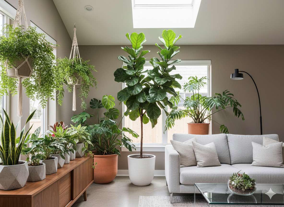 Lush green foliage plants in modern interior