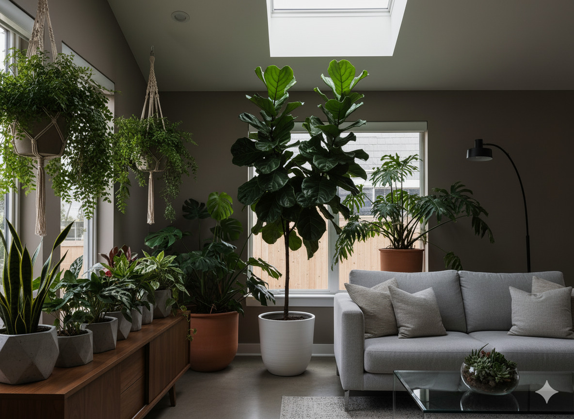 Plants thriving in low light conditions