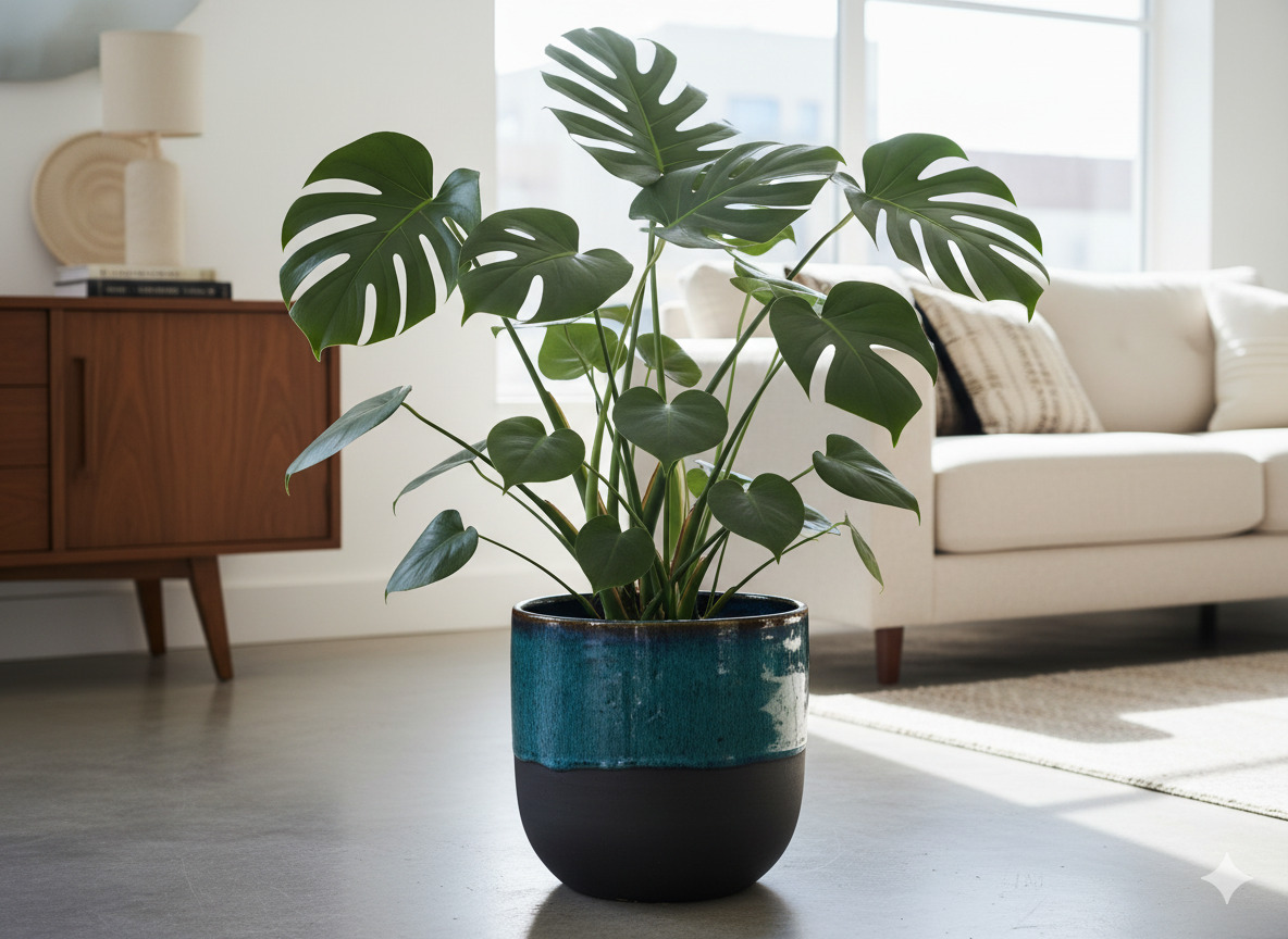 Large Monstera Deliciosa in decorative pot